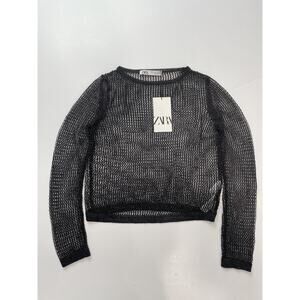 ZARA METALLIC MESH KNIT TOP SMALL IN BLACK